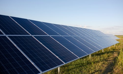 Solar cell panels in the field.