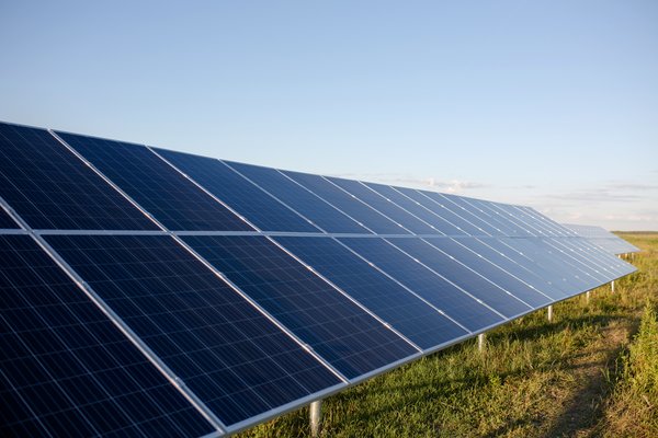 Solar cell panels in the field.